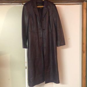 Centigrade long purple leather trench coat